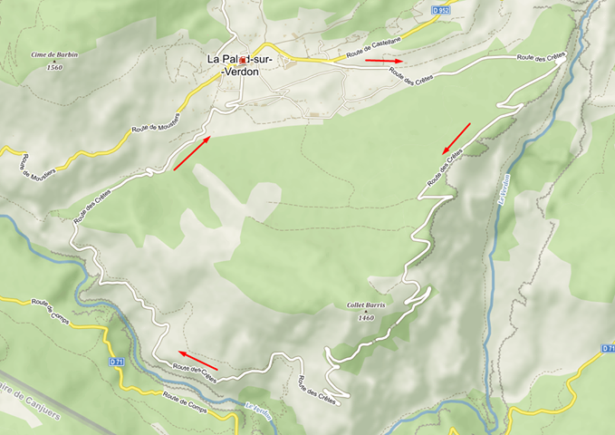 Mapa vyhlídkové Route de Crétes